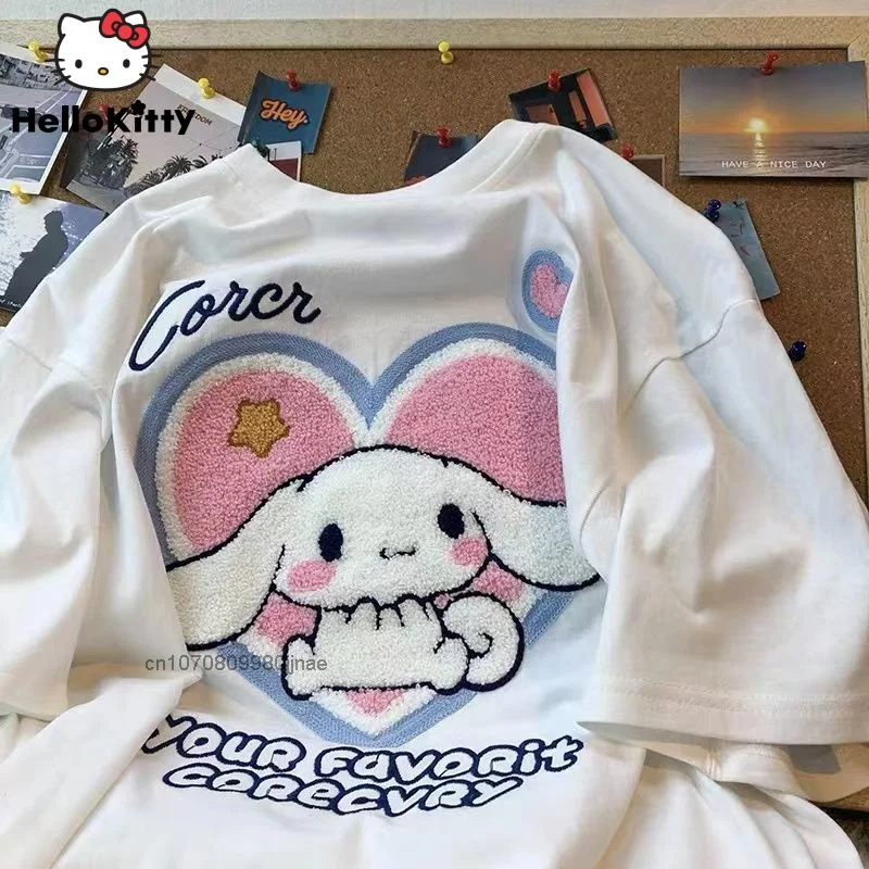 Cinnamoroll Cute Embroidered T-shirt Fashion Loose Casual Short Sleeve Tops Women Streetwear Harajuku Style Tees Sanrio Clothes
Cinnamoroll Cute Embroidered T-shirt Fashion Loose Casual Short Sleeve Tops Women Streetwear Harajuku Style Tees Sanrio Clothes