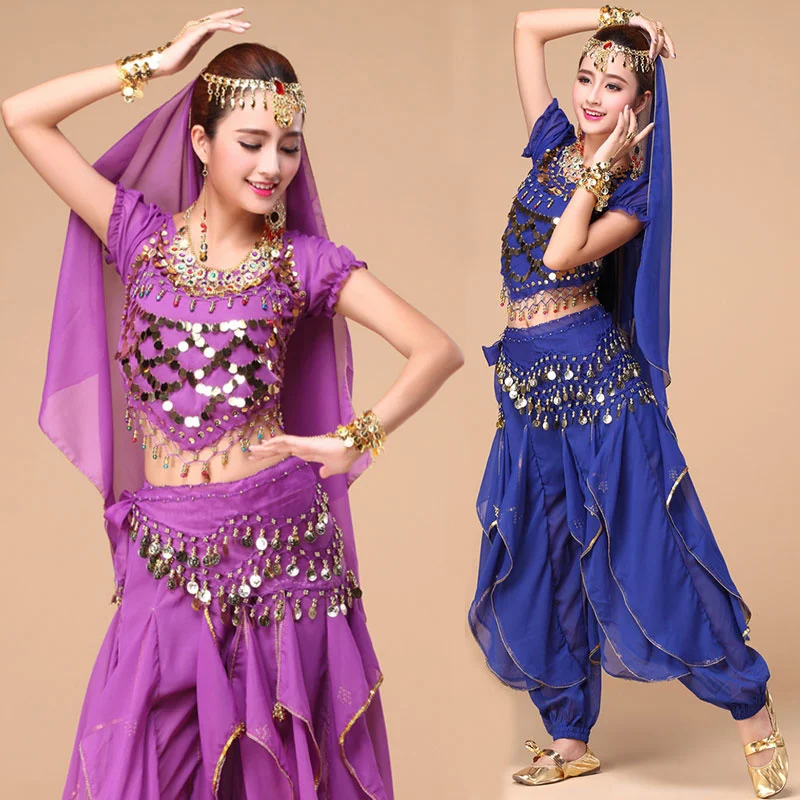 

4PCS Belly Dancing Costume Sets Egypt Belly Dance Costume Sari Indian Clothing Women Bollywood Indian Belly Dance Pant