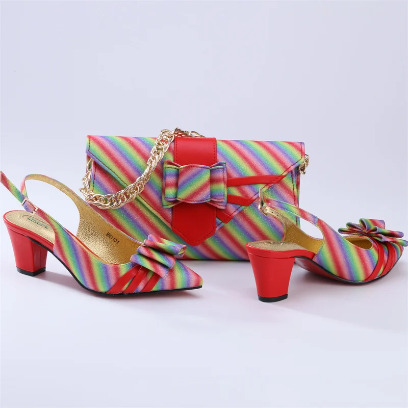 LLING New Arrival Hot and Youth Red Color Party Wedding Ladies Shoes and Bag Set With Colorful Stripes Pattern
LLING New Arrival Hot and Youth Red Color Party Wedding Ladies Shoes and Bag Set With Colorful Stripes Pattern