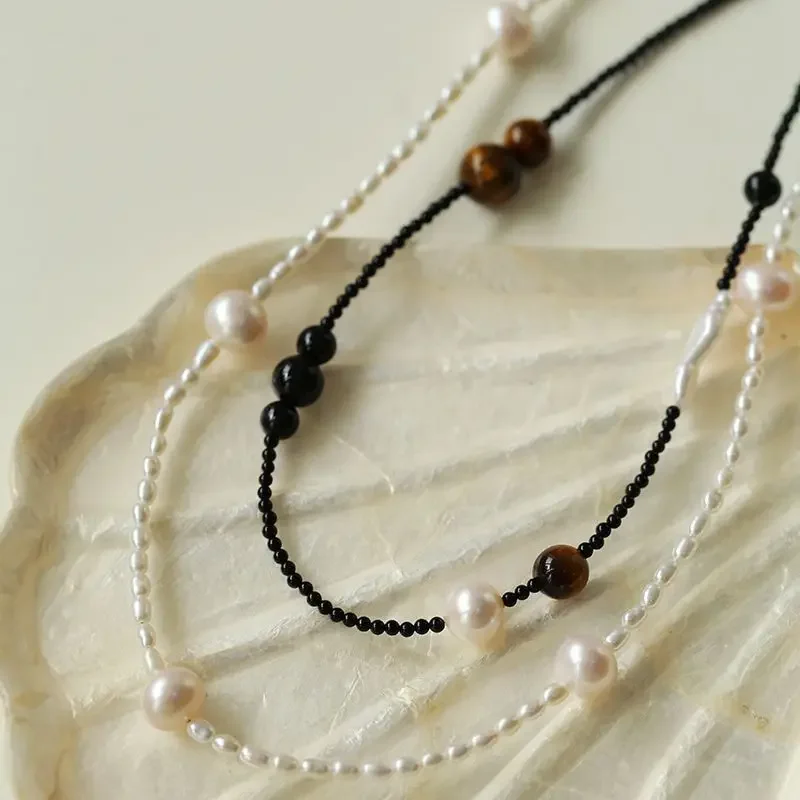 Weaving Simple Freshwater Pearl Tiger Eye Stone Girl Size Irregular Beaded Elegant Necklace 
Weaving Simple Freshwater Pearl Tiger Eye Stone Girl Size Irregular Beaded Elegant Necklace