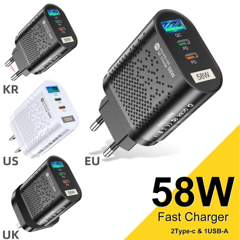 58W GaN Charger Tablet Laptop Fast Charger Type C PD Quick Charger Korean Specification Plugs Adapter For iPhone Samsung
58W GaN Charger Tablet Laptop Fast Charger Type C PD Quick Charger Korean Specification Plugs Adapter For iPhone Samsung