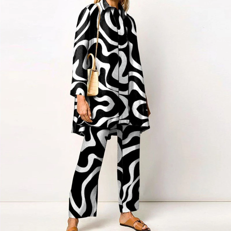Women's Shirt Two-piece Spring New Style Street Print Long-sleeved Fashion Casual Straight Pants Set Streetwear Women
Women's Shirt Two-piece Spring New Style Street Print Long-sleeved Fashion Casual Straight Pants Set Streetwear Women