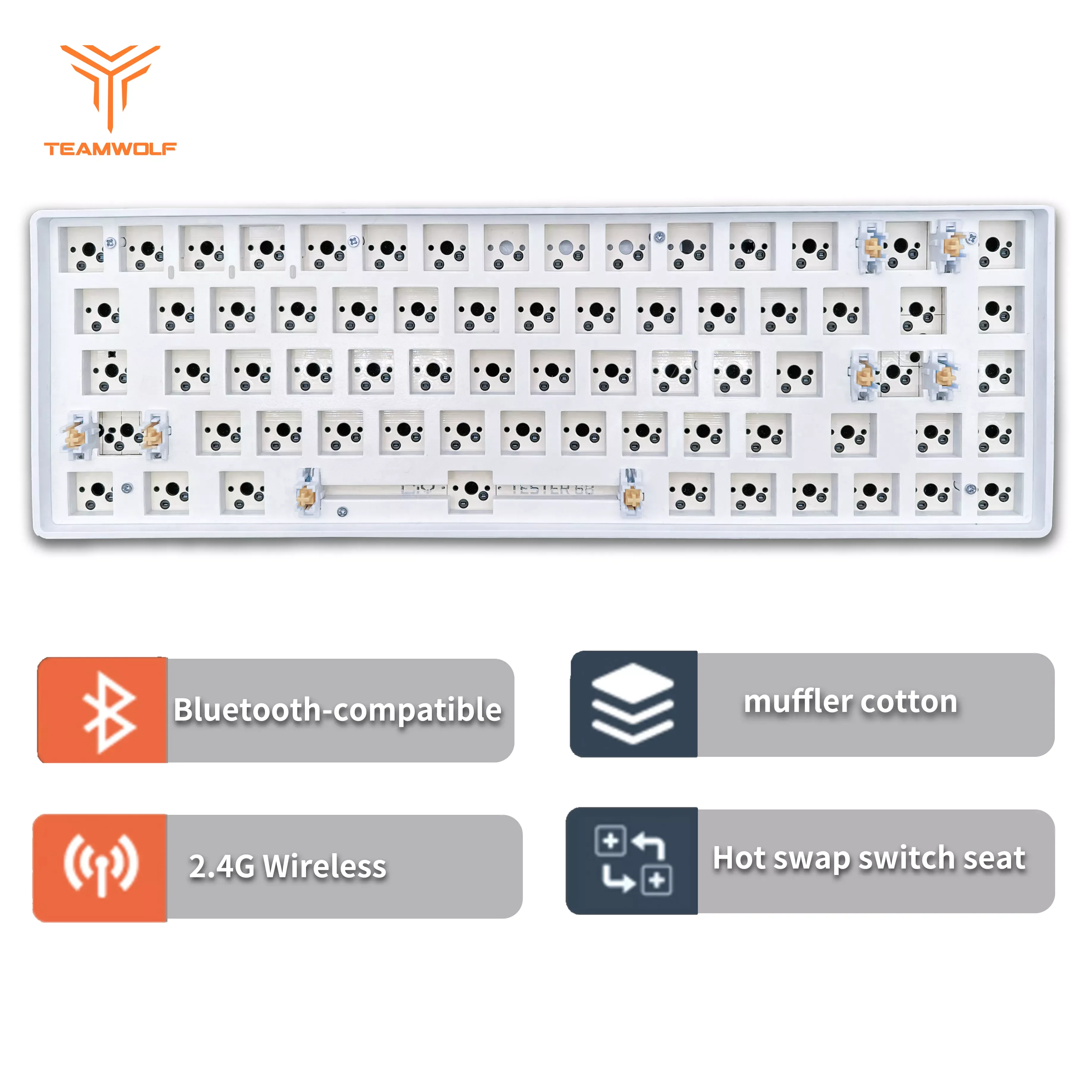TESTER68 DIY Hot Swap Mechanical Keyboard Kit,68-Key 2.4G Wireless+Bluetooth-compatible Mode, 60% Keyboard For 3Pin/5Pin Switch
TESTER68 DIY Hot Swap Mechanical Keyboard Kit,68-Key 2.4G Wireless+Bluetooth-compatible Mode, 60% Keyboard For 3Pin/5Pin Switch