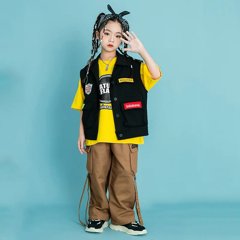 Kid Hip Hop Clothing Black Print Sleeveless Jacket Vest Brown Casual Street Strap Cargo Pants for Girl Boy Dance Costume Clothes
Kid Hip Hop Clothing Black Print Sleeveless Jacket Vest Brown Casual Street Strap Cargo Pants for Girl Boy Dance Costume Clothes