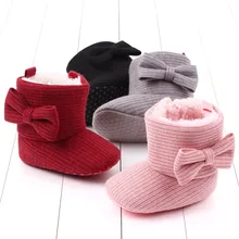 Baby Ankle-covered Boots Cute Bowknot Warm Lining Winter Infant First Walking Shoes for Baby Girls Soft Cotton Sole Baby Likes