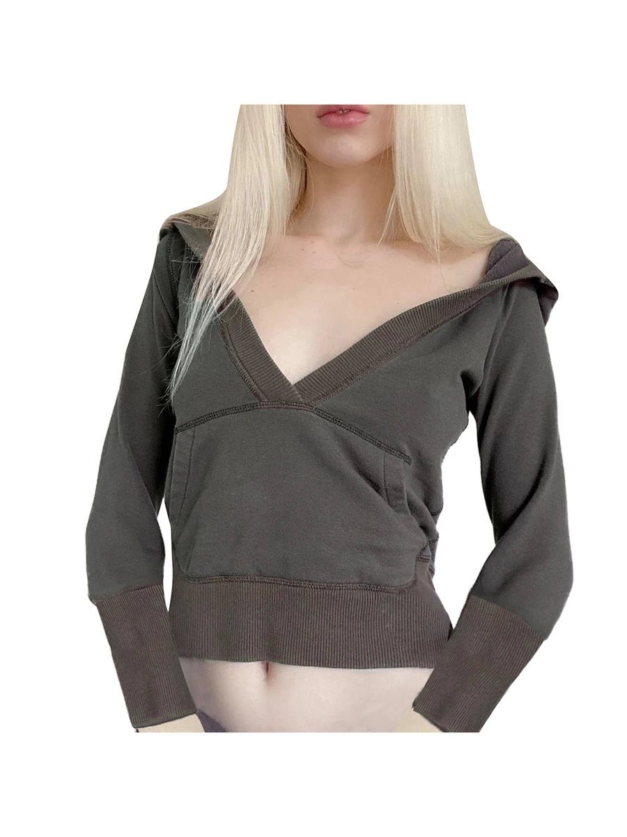 Women Deep V Neck Cropped Hoodies Fashion Solid Color Long Sleeve Slim Fit Sweatshirts Fall Hooded Pullover
Women Deep V Neck Cropped Hoodies Fashion Solid Color Long Sleeve Slim Fit Sweatshirts Fall Hooded Pullover