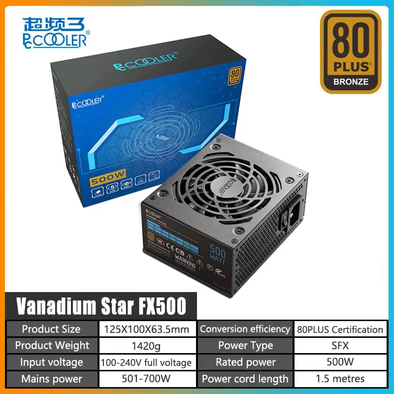 Pccooler 500 Вт ванадиевая звезда GI-FX500 Black SFX мини источник питания 80PLUS Сертифицированный небольшой шасси идеальный источник питания
Pccooler 500 Вт ванадиевая звезда GI-FX500 Black SFX мини источник питания 80PLUS Сертифицированный небольшой шасси идеальный источник питания