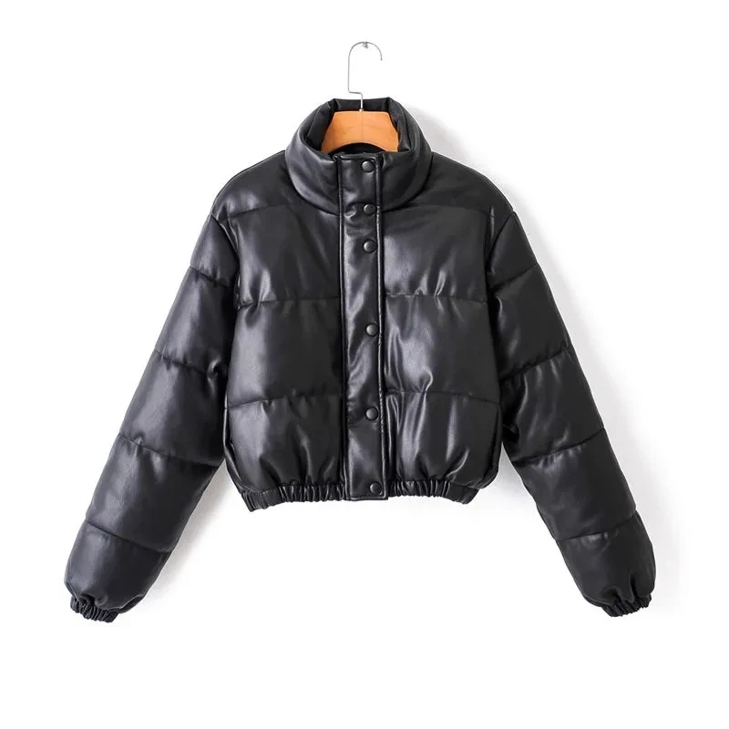 Stand Collar PU Leather Down Jacket Winter Women's High Waist Black Cotton Jacket Coat Female Short PU Cotton Jacket C804
Stand Collar PU Leather Down Jacket Winter Women's High Waist Black Cotton Jacket Coat Female Short PU Cotton Jacket C804
