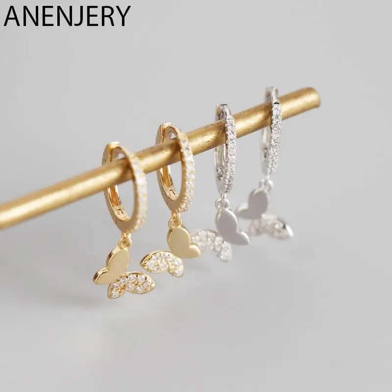 ANENJERY Silver Color Butterfly Hoop Earrings for Women Cubic Zircon Gold Silver Ear Jewelry Gifts Wholesale S-E1375
ANENJERY Silver Color Butterfly Hoop Earrings for Women Cubic Zircon Gold Silver Ear Jewelry Gifts Wholesale S-E1375