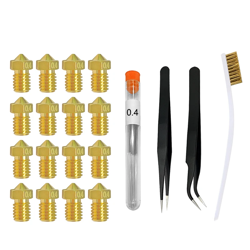 V6 Nozzles 0.4mm 0.5 0.6 0.8 1.0mm with Needles, Brush, Tweezers Tools for E3D-V5 E3D-V6 3D Printer Nozzle Cleanning Kit
V6 Nozzles 0.4mm 0.5 0.6 0.8 1.0mm with Needles, Brush, Tweezers Tools for E3D-V5 E3D-V6 3D Printer Nozzle Cleanning Kit