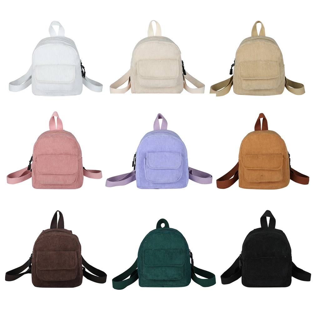 

Fashion Women Mini Backpack Corduroy Solid Small Bookbags Retro Travel Rucksacks