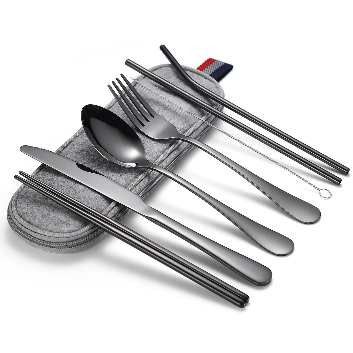 Black Silverware Set Stainless Steel Portable Polish Tableware Set 7 Sets Fork Spoon Knife Chopsticks Straws Utensils With Bag
Black Silverware Set Stainless Steel Portable Polish Tableware Set 7 Sets Fork Spoon Knife Chopsticks Straws Utensils With Bag
