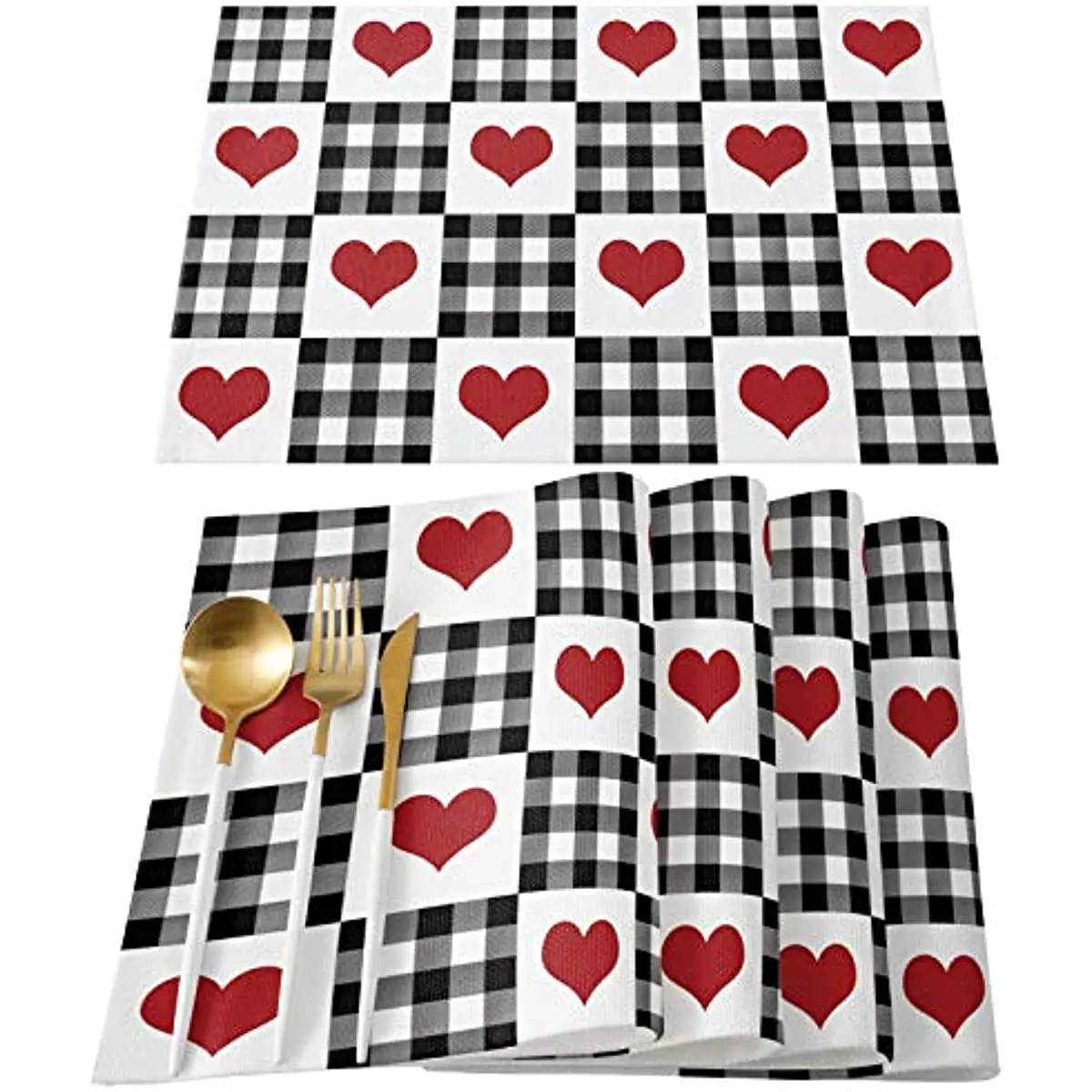 Valentines Placemats Red Love Hearts Table Mats, Black and White Buffalo Check Plaid Table Decoration for Kitchen Dining Table
Valentines Placemats Red Love Hearts Table Mats, Black and White Buffalo Check Plaid Table Decoration for Kitchen Dining Table