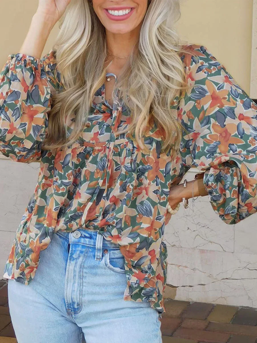 Chiffon Shirt Women 2022 Spring Floral Ruffled Tunic Blouse Tie V Neck Casual Long Sleeve Casual Loose Tops Boho Shirts Blusas
Chiffon Shirt Women 2022 Spring Floral Ruffled Tunic Blouse Tie V Neck Casual Long Sleeve Casual Loose Tops Boho Shirts Blusas
