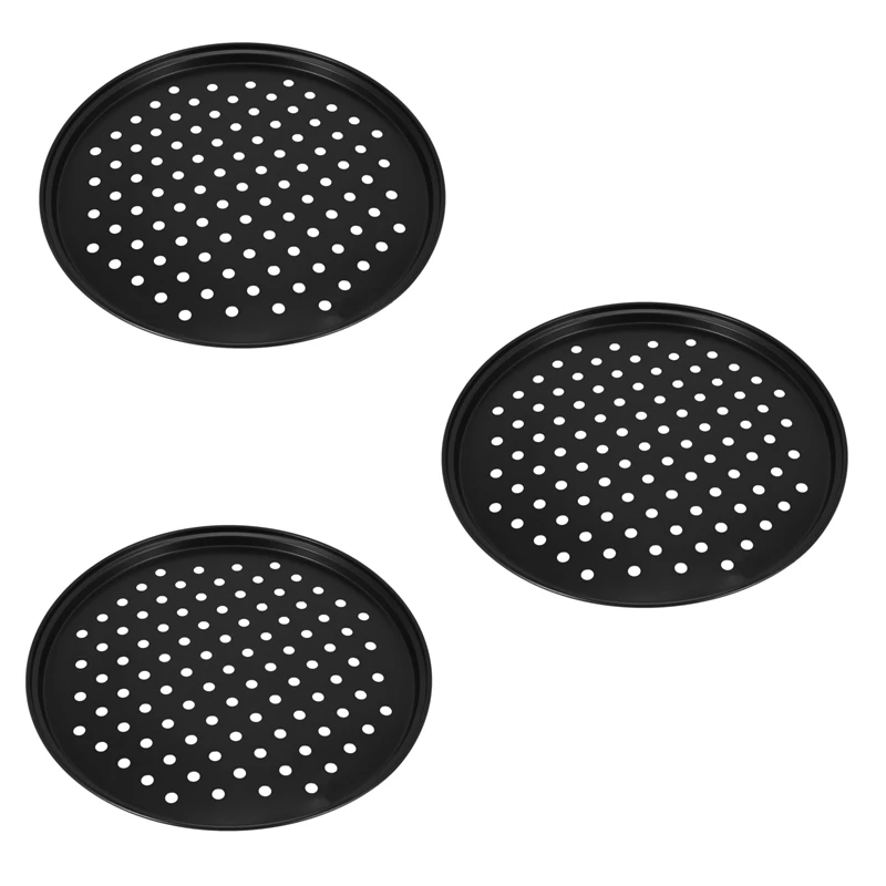 3X 10 Inch Personal Perforated Pizza Pans Black Carbon Steel With Nonstick Coating Easy To Clean Pizza Baking Tray
3X 10 Inch Personal Perforated Pizza Pans Black Carbon Steel With Nonstick Coating Easy To Clean Pizza Baking Tray