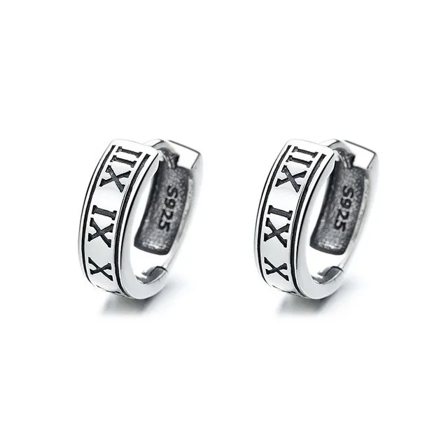 

073FR ZFSILVER S925 Silver Korean Fashion Trendy Design Retro Roman Numerals Circle Earrings Charm Jewelry Party Girls Men Women