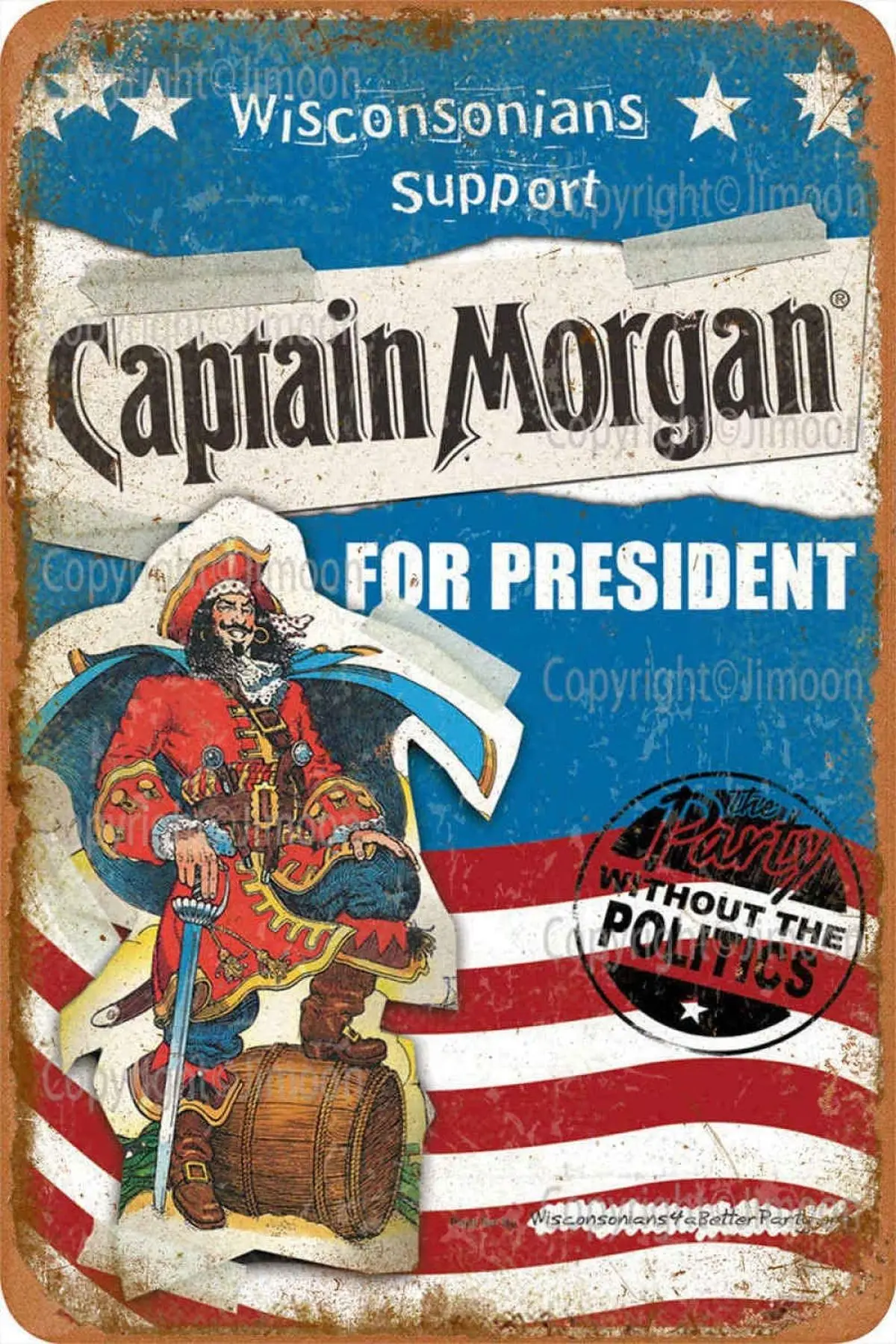 Captain Morgan For President Vintage Tin Sign Art Iron Painting Rusty Poster Decoration Aluminum plaque
Captain Morgan For President Vintage Tin Sign Art Iron Painting Rusty Poster Decoration Aluminum plaque
