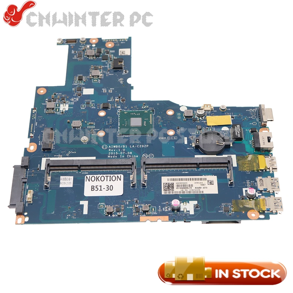 NOKOTION 5B20L02417 AIWB0 B1 LA-C292P For Lennovo Ideapad B51-30 15.6 inch Laptop Motherboard N3700 N3710 CPU
NOKOTION 5B20L02417 AIWB0 B1 LA-C292P For Lennovo Ideapad B51-30 15.6 inch Laptop Motherboard N3700 N3710 CPU