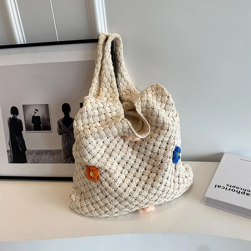 Knitted Shoulder Bag Women Fashion Cotton Rope Bucket Bag Big Capacity Tote Bag Elegant Crochet Commute Shopper Bag Handbags 
Knitted Shoulder Bag Women Fashion Cotton Rope Bucket Bag Big Capacity Tote Bag Elegant Crochet Commute Shopper Bag Handbags