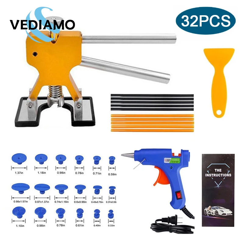 32PCS Car Dent Repair Tools Professional Auto Paintless Repair Tool Dent Remover Repair Puller Kit with Glue Gun Sticks Shovel
32PCS Car Dent Repair Tools Professional Auto Paintless Repair Tool Dent Remover Repair Puller Kit with Glue Gun Sticks Shovel