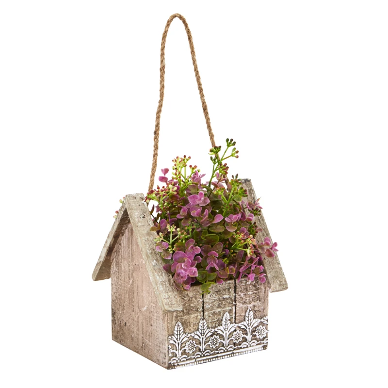 Purple/Green Sedum and Eucalyptus Artificial Flower Plant in Birdhouse Hanging Basket
Purple/Green Sedum and Eucalyptus Artificial Flower Plant in Birdhouse Hanging Basket