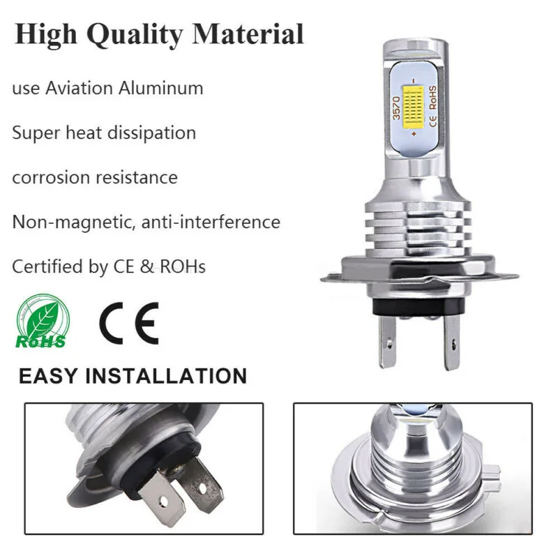 2*H7 LED Super Bright Headlight Bulbs Lights High Low Beam With 3570 Lamp Beads 55W 8000LM 6000K Aviation 6063 Aluminum Profile
2*H7 LED Super Bright Headlight Bulbs Lights High Low Beam With 3570 Lamp Beads 55W 8000LM 6000K Aviation 6063 Aluminum Profile