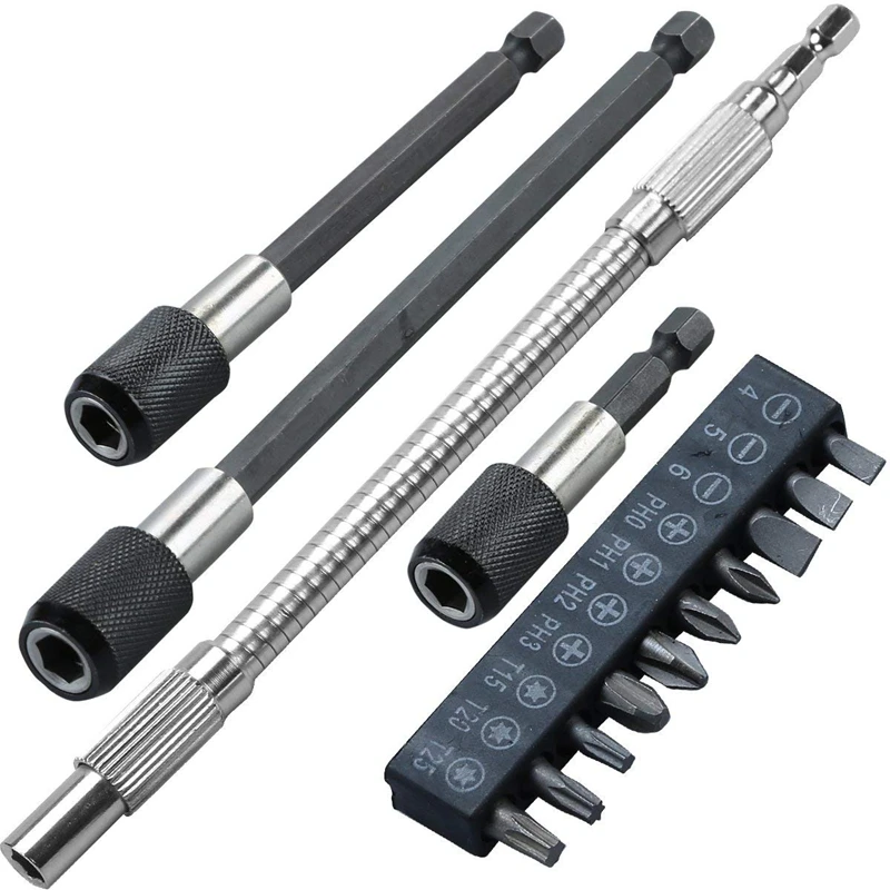 3Pcs Quick Release Bit Holder 1/4 Inch Hex Shank Magnetic Bit Holder + 200Mm Flexible Extension Screwdriver Bit + 10PCS Bits For
3Pcs Quick Release Bit Holder 1/4 Inch Hex Shank Magnetic Bit Holder + 200Mm Flexible Extension Screwdriver Bit + 10PCS Bits For