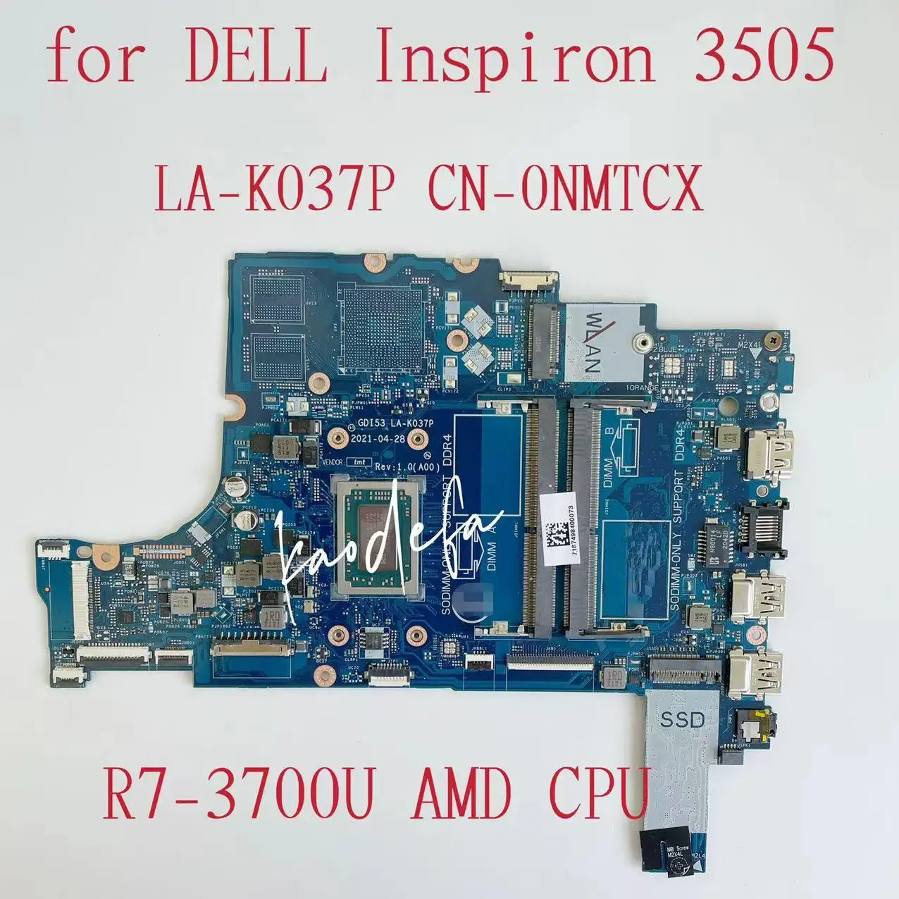 

Материнская плата CDI53 для ноутбука Dell Inspiron 3505, системная плата для ноутбука: Φ AMD DDR4 LA-K037P 0NMTCX 100%, тест ОК