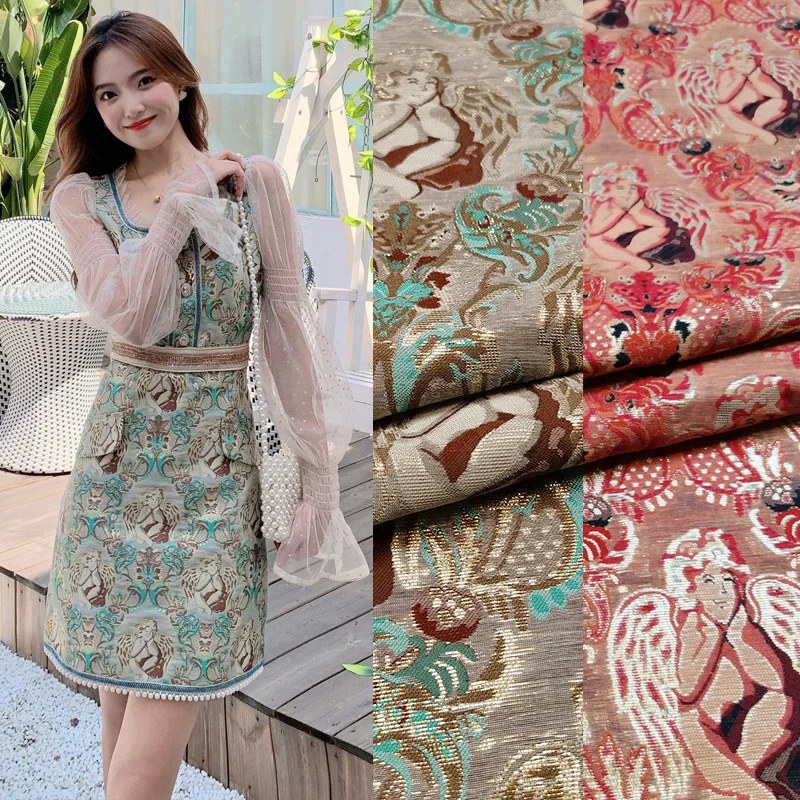 

Jacquard Brocade Fabric Saint Child Pattern Dress Blended Fabrics European Diy Sewing Desing Material Per Meter Wholesale