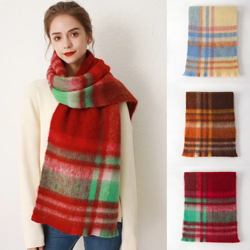 

Shawl 2023 Cashmere in Autumn and Winter Fashion Colored Chequered Scarf Warms Students Necks Thicker Shawls