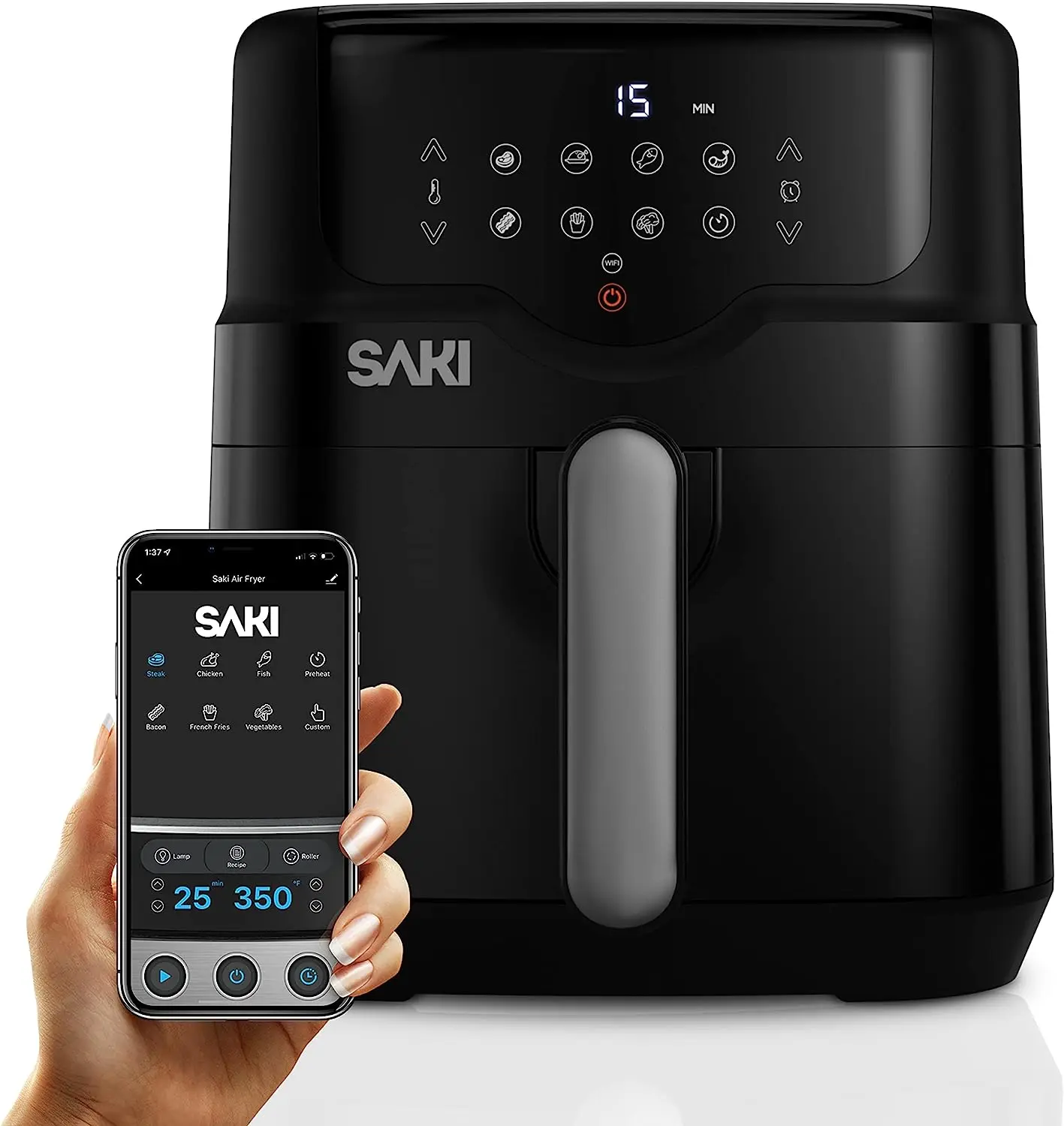WiFi Air Fryer 5 Quart, Air Fryer, Preheat, 7 Cooking Functions, 100 Recipes & Accessories Included, HF-8350DT, Black
WiFi Air Fryer 5 Quart, Air Fryer, Preheat, 7 Cooking Functions, 100 Recipes & Accessories Included, HF-8350DT, Black