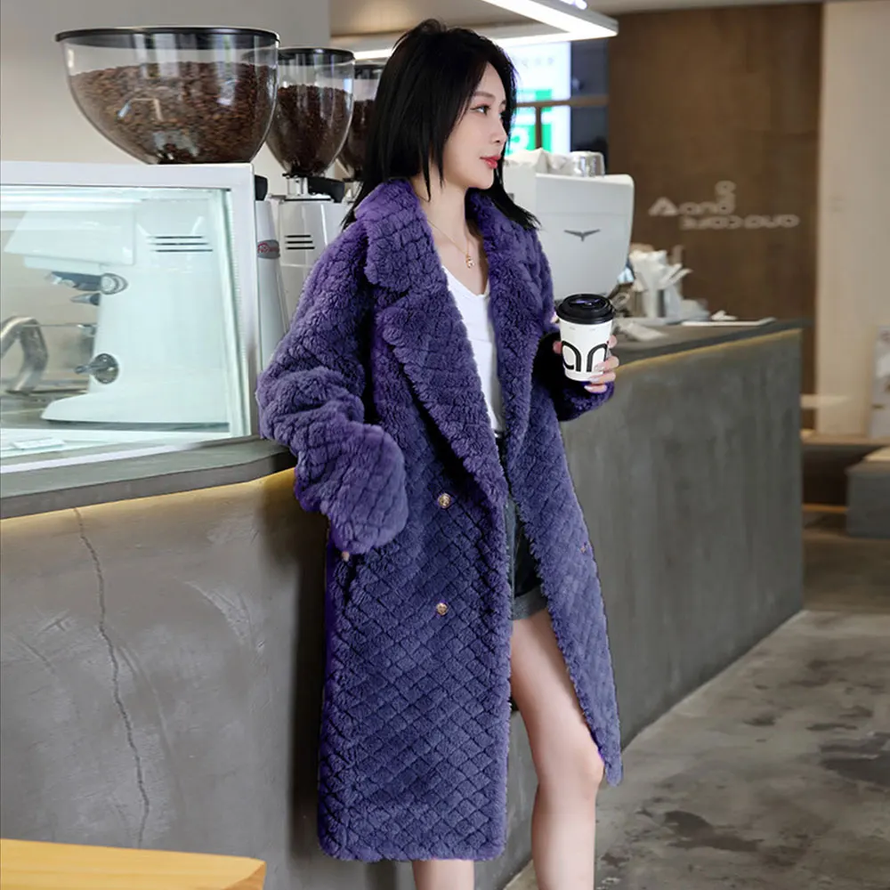 

Длинное меховое пальто, толстая зимняя женская теплая верхняя одежда, повседневная куртка из искусственной овечьей шерсти с лацканами, большие размеры 5XL, 2023, Женское пальто