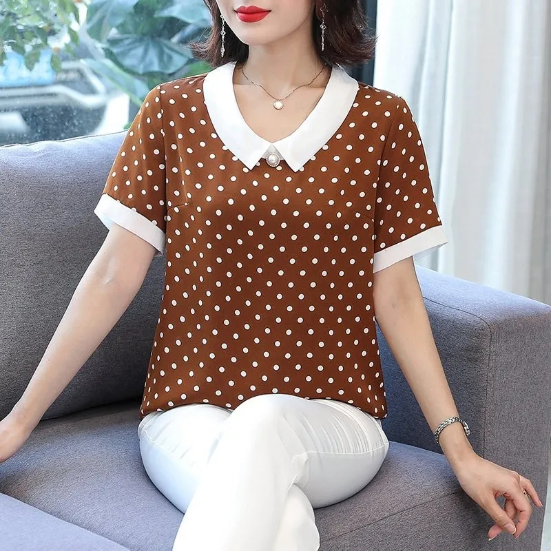 Summer Style Blouses Shirts Womens Clothing Elegant Peter Pan Collar Polka Dot Short Sleeve Blouse Casual Tops 2022 Blusas Mujer
Summer Style Blouses Shirts Womens Clothing Elegant Peter Pan Collar Polka Dot Short Sleeve Blouse Casual Tops 2022 Blusas Mujer