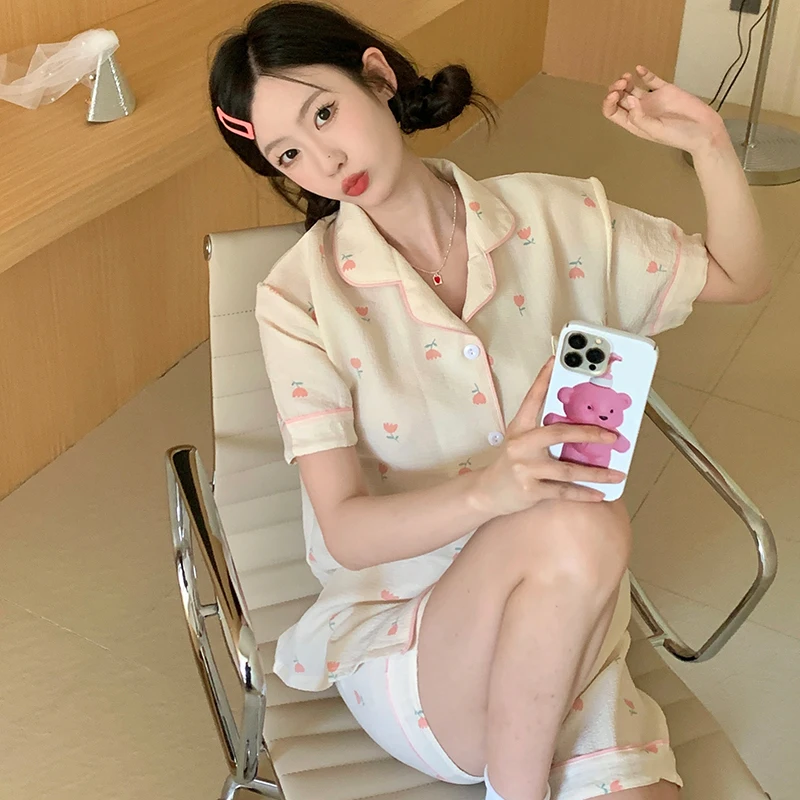 Женский пижамный комплект, летняя одежда для сна, шорты, милая Пижама, домашняя одежда для девочек, короткие штаны, мультяшная Домашняя одежда, пижама с героями мультфильмов