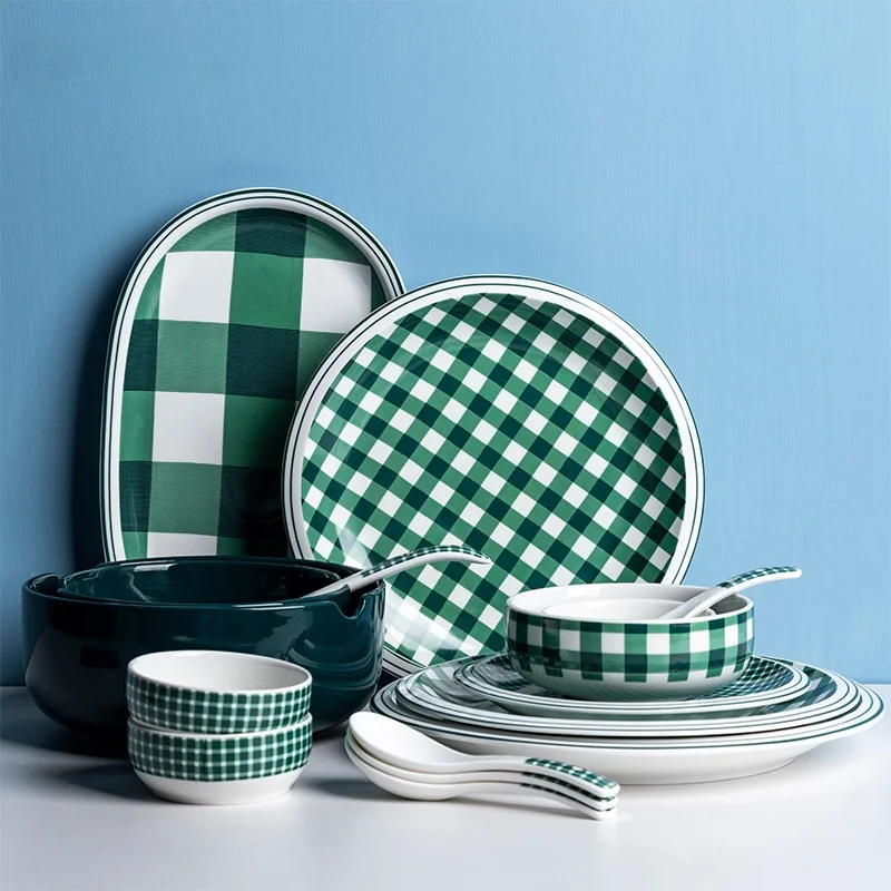 Green Grid Fresh Ceramic Tableware Plate Breakfast Snack Plate Snack Fruit Tray Western Food Plate Dishes and Plates Sets
Green Grid Fresh Ceramic Tableware Plate Breakfast Snack Plate Snack Fruit Tray Western Food Plate Dishes and Plates Sets