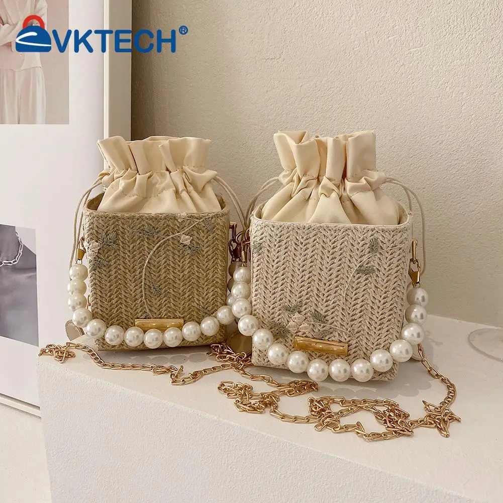 Women Summer Woven Drawstring Mini Shoulder Crossbody Bags Flower Pearl Top-handle Handbag Chain Square Bucket Messenger Clutch
Women Summer Woven Drawstring Mini Shoulder Crossbody Bags Flower Pearl Top-handle Handbag Chain Square Bucket Messenger Clutch