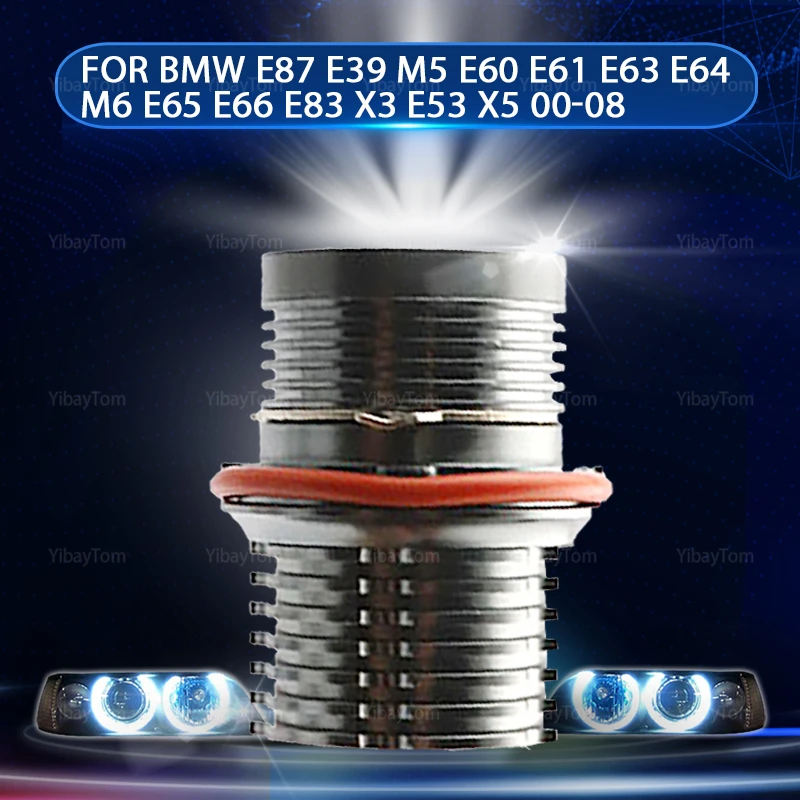 

white lamp 80W LED Angel Eyes Marker Lights Bulbs Halo Ring For BMW E87 E39 M5 E60 E61 E63 E64 M6 E65 E66 E83 X3 E53 X5 00-08