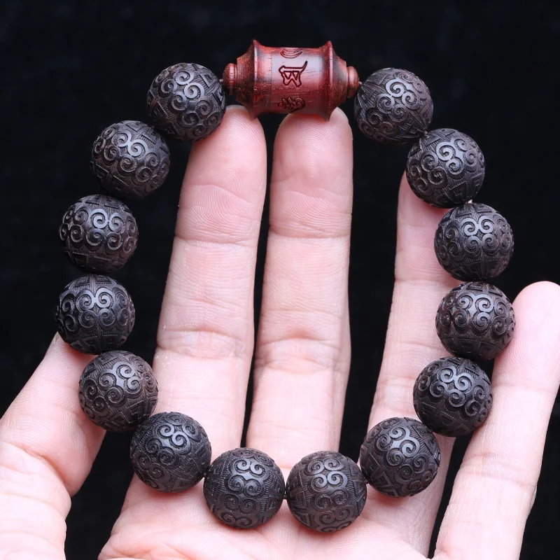 Natural Ebony Bracelet, 15mm Auspicious Cloud Beads, Prayer Beads, Lucky Decoration, Classic Carved Bracelet, Universal 
Natural Ebony Bracelet, 15mm Auspicious Cloud Beads, Prayer Beads, Lucky Decoration, Classic Carved Bracelet, Universal
