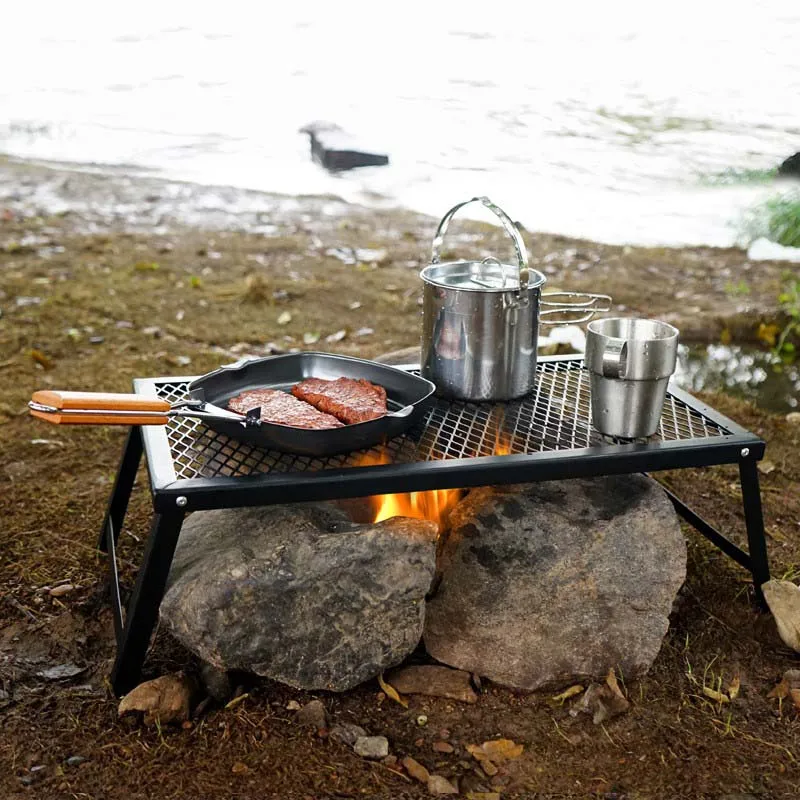 

For Camping Picnic Backy Mini Desk Folding Camping Table Portable Iron Desk Metal Cooking Table Anti-scalding Outdoor Tables