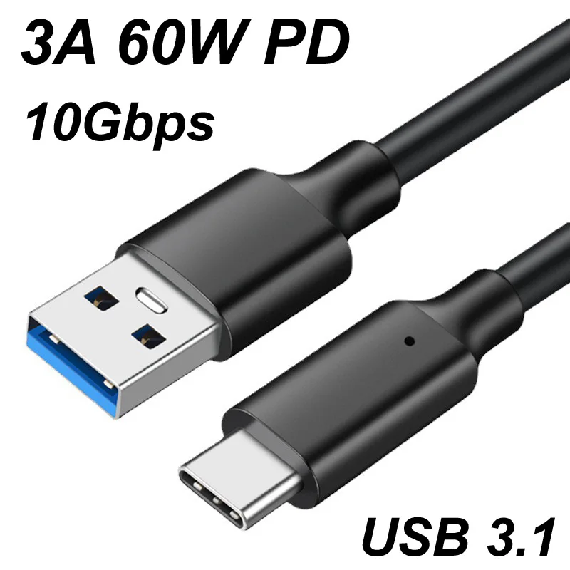 

USB3.2 10Gbps Cable USB Type A to C 3.1/3.2 OTG Fast Charging Data Sync Transfer SSD Hard Disk Cable PD 3A 60W QC 3.0 1/2/3m
