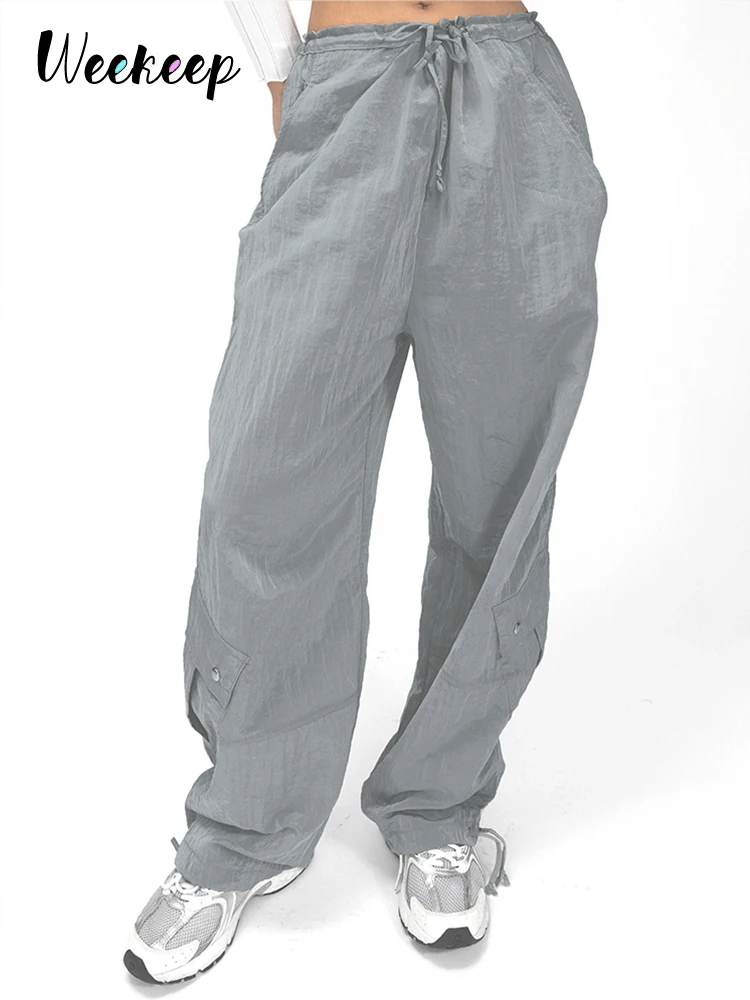 Женские свободные брюки-карго Weekeep, серые модные брюки-карго на шнурке с низкой посадкой, повседневные штаны в стиле пэчворк
Женские свободные брюки-карго Weekeep, серые модные брюки-карго на шнурке с низкой посадкой, повседневные штаны в стиле пэчворк