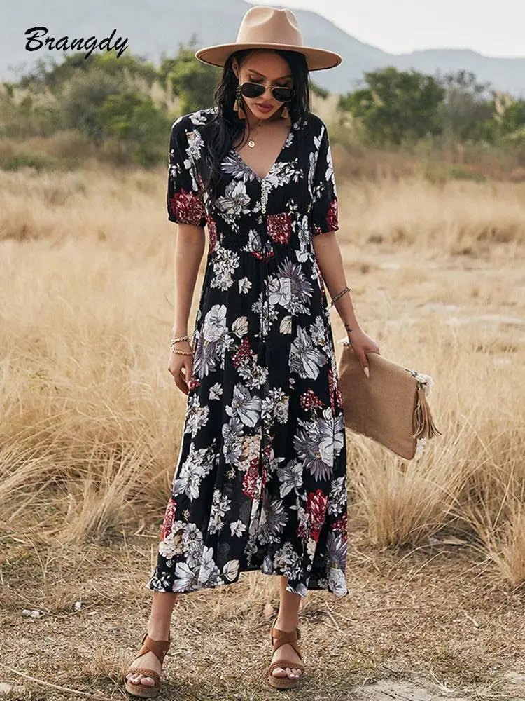 Traf Summer Bohemian Dress Women 2022 Fashion Deep V-Neck Elastic Waist Maxi Dress Vintage Short Sleeve Elegant Long Dress
Traf Summer Bohemian Dress Women 2022 Fashion Deep V-Neck Elastic Waist Maxi Dress Vintage Short Sleeve Elegant Long Dress