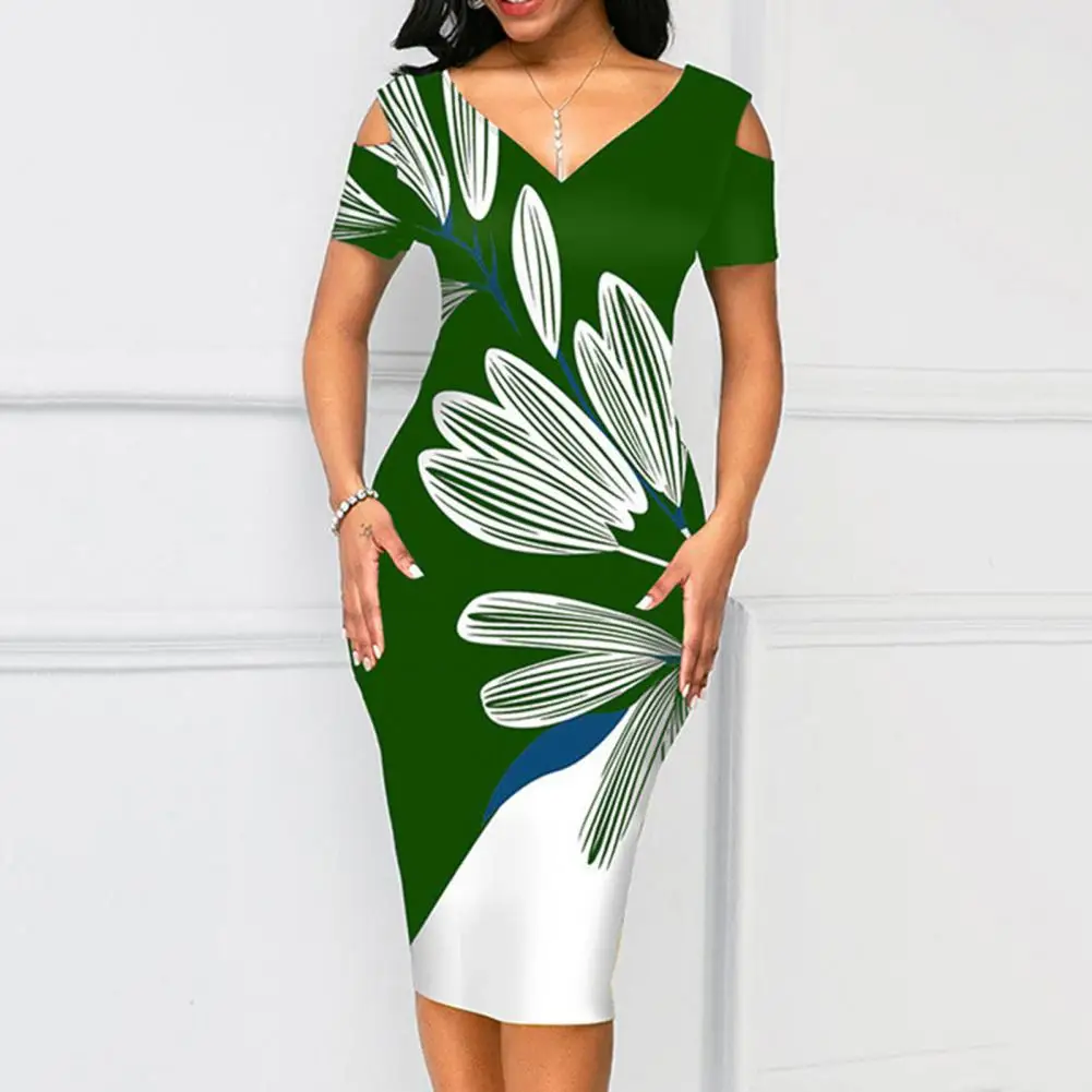 Women Summer Dress Leaf Print Hollow Out Short Sleeves Slim Fit Sheath Dress-up V Neck Contrast Color Prom Midi Dress Women Clot
Women Summer Dress Leaf Print Hollow Out Short Sleeves Slim Fit Sheath Dress-up V Neck Contrast Color Prom Midi Dress Women Clot