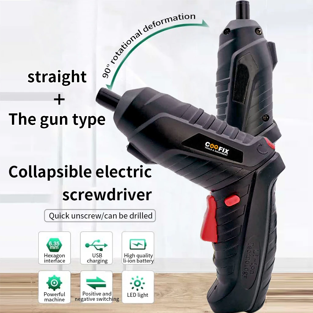COOFIX-Mini Electric Screwdriver 90 Foldable Multifunctional Tool Lithium Battery Rechargeable Drill for Household DIY
COOFIX-Mini Electric Screwdriver 90 Foldable Multifunctional Tool Lithium Battery Rechargeable Drill for Household DIY