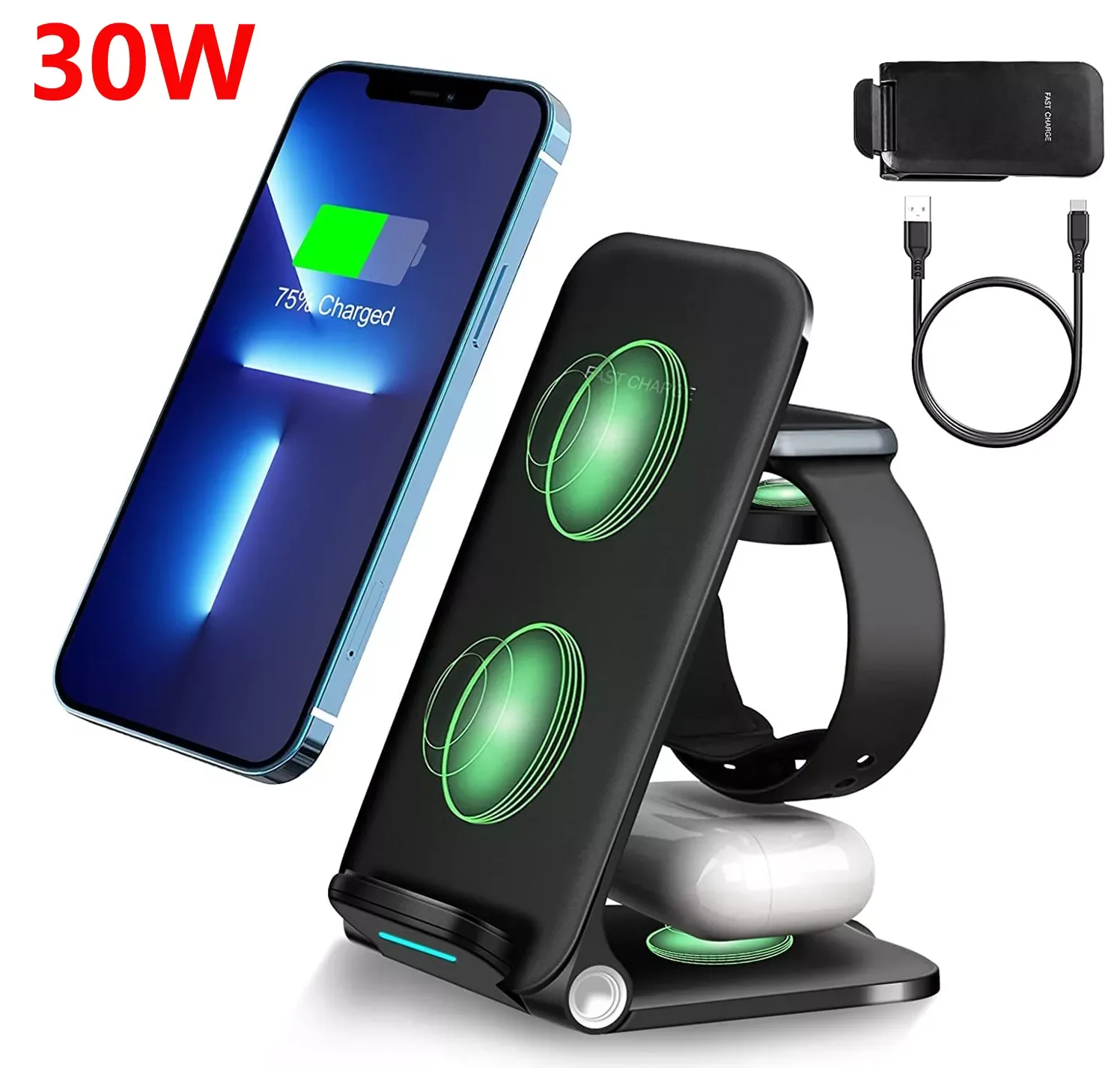 30W 3 in 1 Wireless Charger for iPhone 13 12 11 XS Mini Pro iWatch AirPods Qi Fast Charging Dock Station Wireless Chargers Stand
30W 3 in 1 Wireless Charger for iPhone 13 12 11 XS Mini Pro iWatch AirPods Qi Fast Charging Dock Station Wireless Chargers Stand