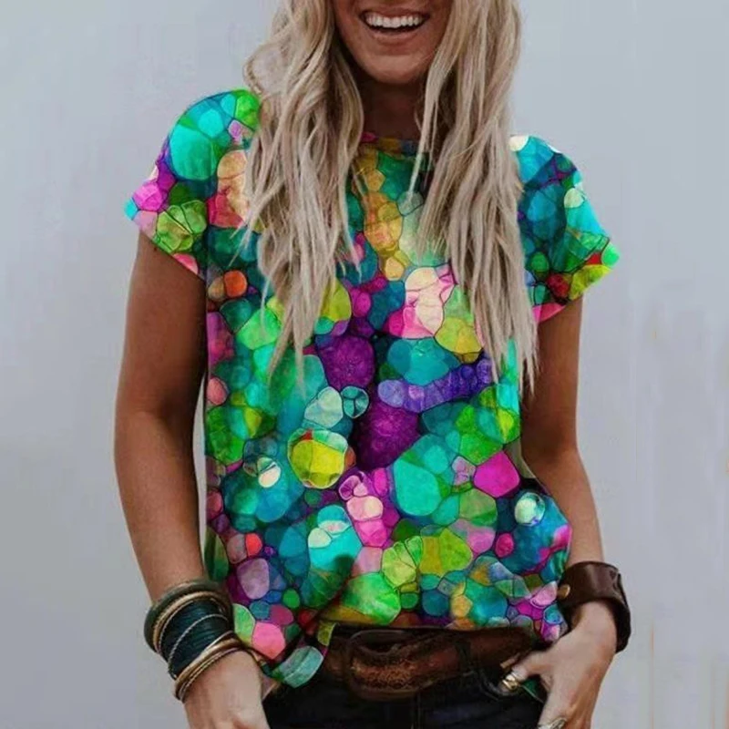 Женская футболка в горошек, с круглым вырезом и коротким рукавом
Женская футболка в горошек, с круглым вырезом и коротким рукавом