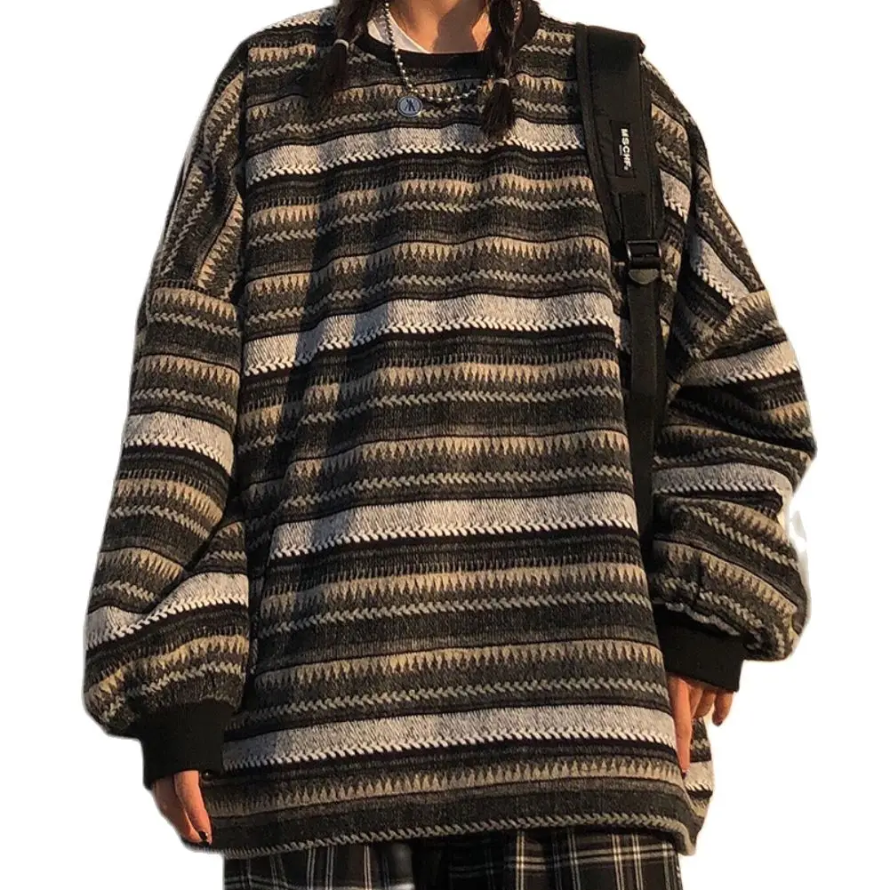 Women Loose Knitted Sweaters Long Sleeve Ins Style Crew Neck Pullovers Stitching Color Retro Round Neck Striped
Women Loose Knitted Sweaters Long Sleeve Ins Style Crew Neck Pullovers Stitching Color Retro Round Neck Striped