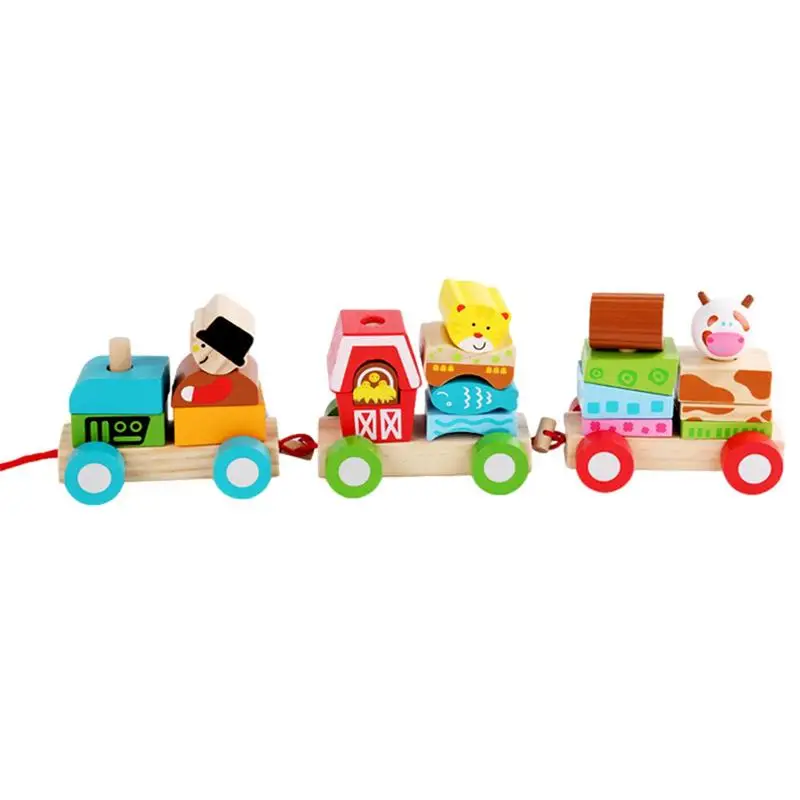 

Деревянный игрушечный поезд с животными, деревянный игрушечный набор, ферма, поезд, строительные блоки для детей, интеллектуальное развитие, игрушки для строительства
