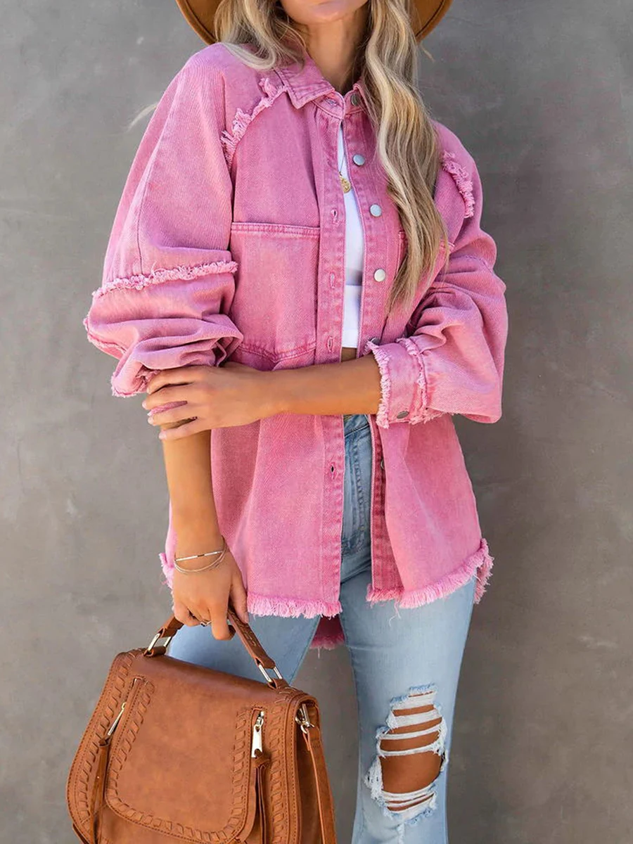 

Women s Vintage Acid Wash Denim Jacket Oversized Loose Fit Long Sleeve Button Down Jean Coat with Distressed Ripped Details and