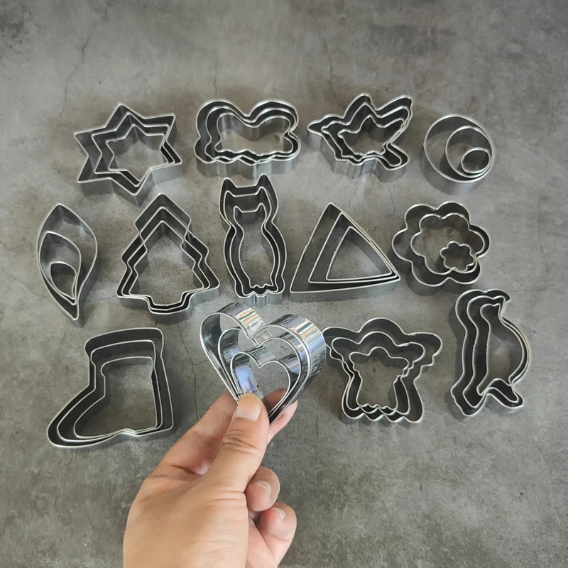 

3Pcs Stainless Steel Cookies Cutter Mold Cake Decor 3D Fondant Moulds Chocolate Baking Kitchen Tools DIY Birthday Party Cupcake